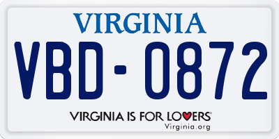 VA license plate VBD0872