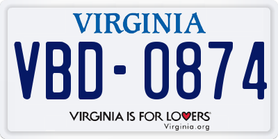 VA license plate VBD0874