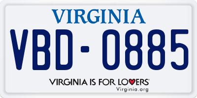 VA license plate VBD0885