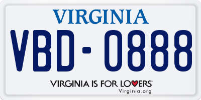 VA license plate VBD0888