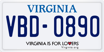VA license plate VBD0890