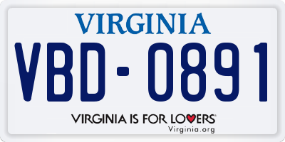 VA license plate VBD0891