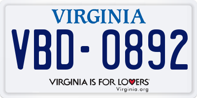 VA license plate VBD0892