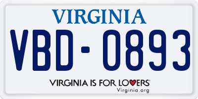 VA license plate VBD0893