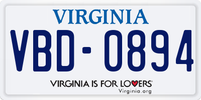 VA license plate VBD0894