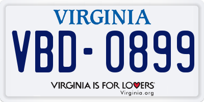 VA license plate VBD0899