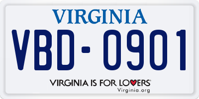 VA license plate VBD0901