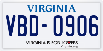VA license plate VBD0906