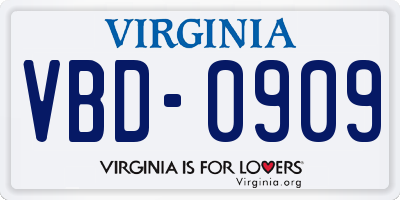 VA license plate VBD0909