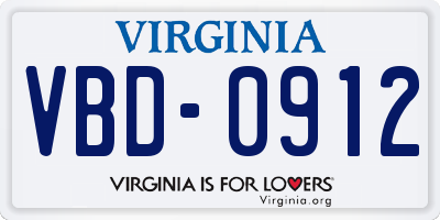 VA license plate VBD0912