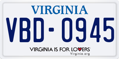 VA license plate VBD0945