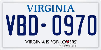 VA license plate VBD0970