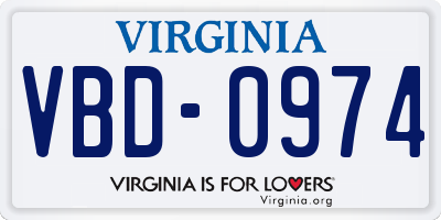 VA license plate VBD0974