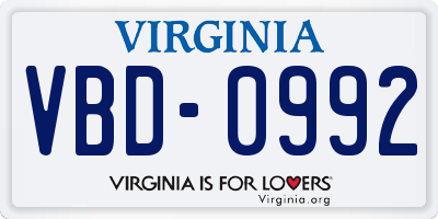 VA license plate VBD0992