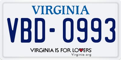 VA license plate VBD0993