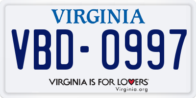 VA license plate VBD0997