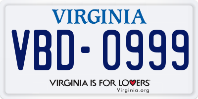 VA license plate VBD0999