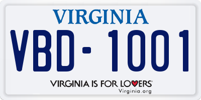 VA license plate VBD1001