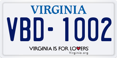 VA license plate VBD1002