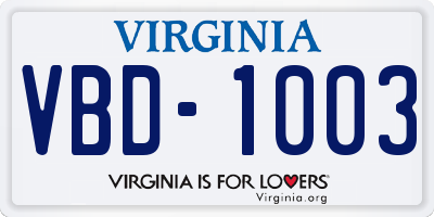 VA license plate VBD1003