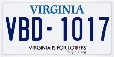 VA license plate VBD1017