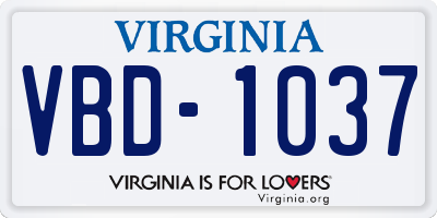 VA license plate VBD1037