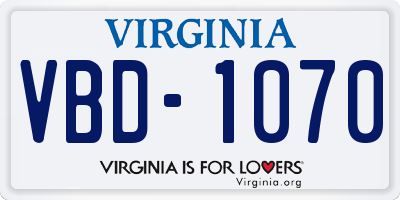 VA license plate VBD1070