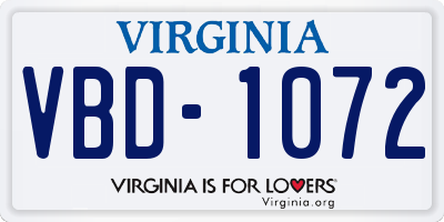 VA license plate VBD1072