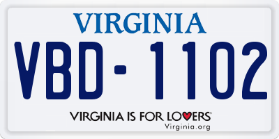 VA license plate VBD1102