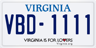 VA license plate VBD1111