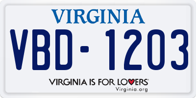 VA license plate VBD1203