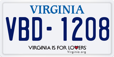 VA license plate VBD1208