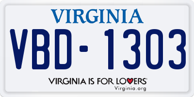 VA license plate VBD1303