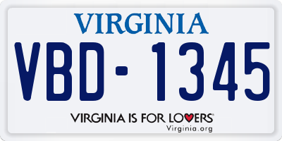 VA license plate VBD1345