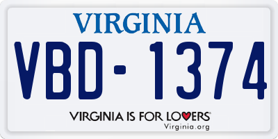 VA license plate VBD1374