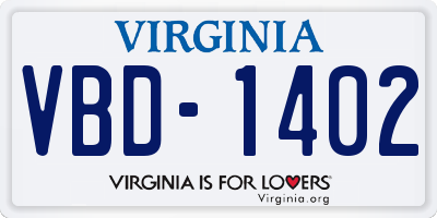 VA license plate VBD1402
