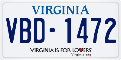 VA license plate VBD1472