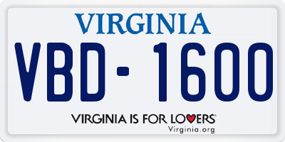 VA license plate VBD1600