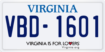 VA license plate VBD1601