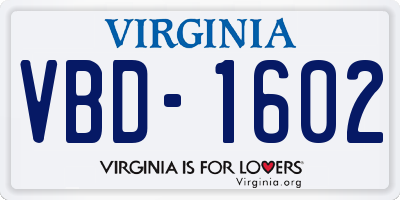 VA license plate VBD1602