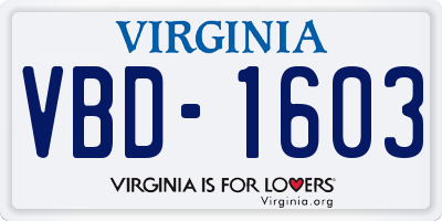 VA license plate VBD1603