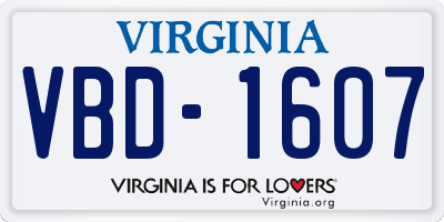 VA license plate VBD1607