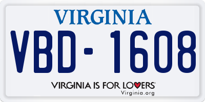 VA license plate VBD1608