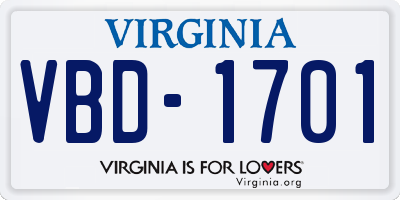 VA license plate VBD1701