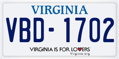 VA license plate VBD1702