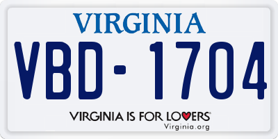 VA license plate VBD1704