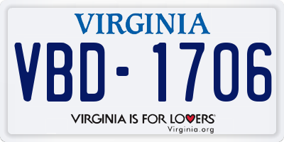VA license plate VBD1706