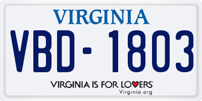 VA license plate VBD1803