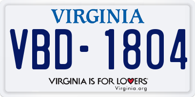 VA license plate VBD1804