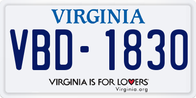 VA license plate VBD1830